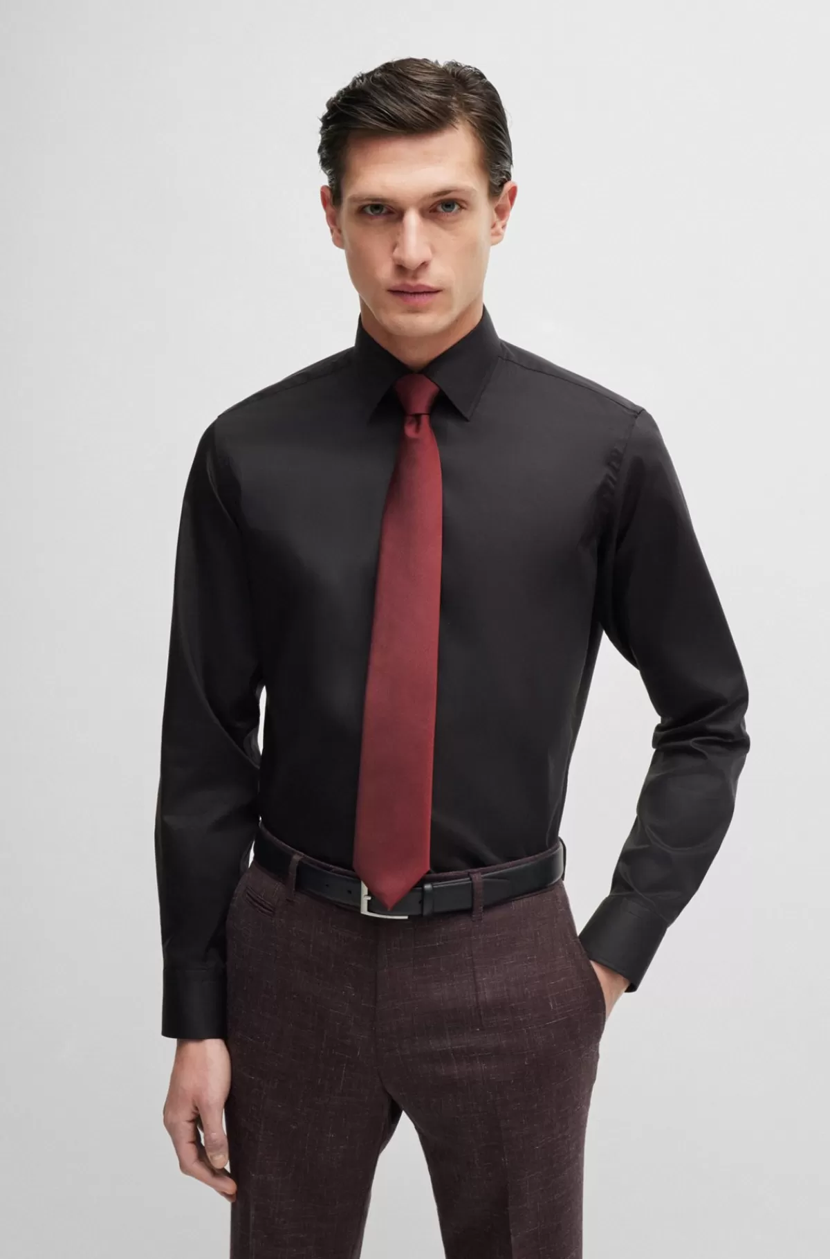 HUGO BOSS Slips I Silkeblanding Med Gennemgående Jacquardmønster Mørkerød Best Sale