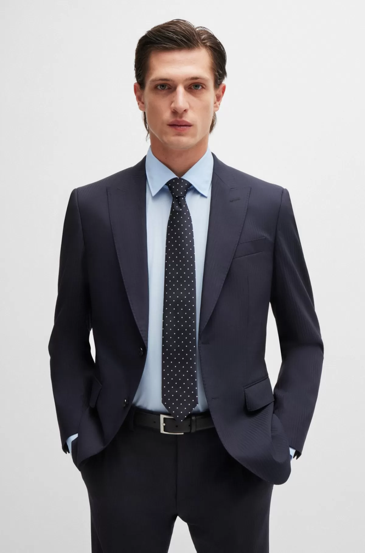 HUGO BOSS Slips I Silkeblanding Med Gennemgående Jacquardmønster Mørkeblå Shop