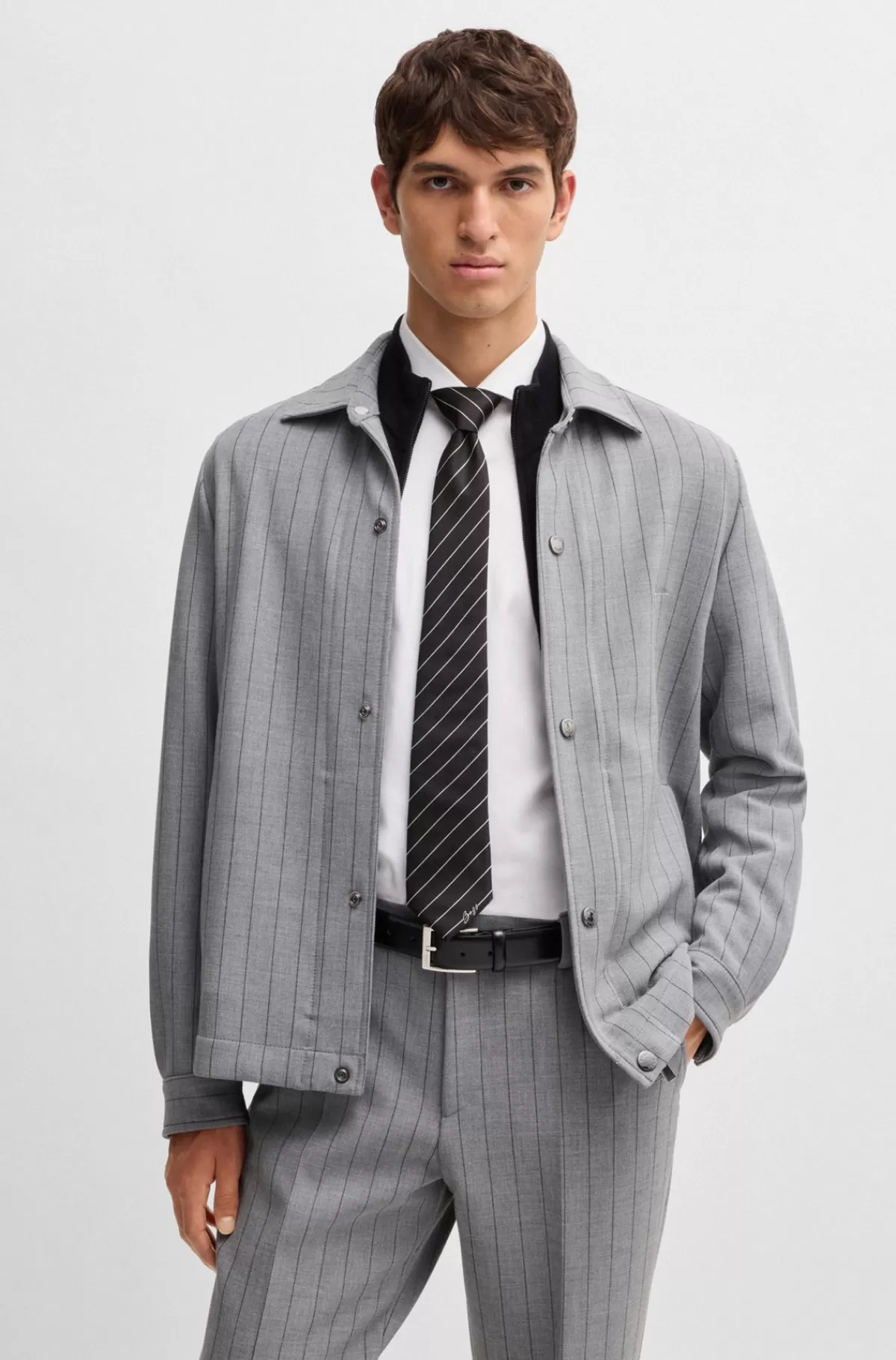 HUGO BOSS Slips Med Diagonale Striber I Silke-jacquard Sort Cheap