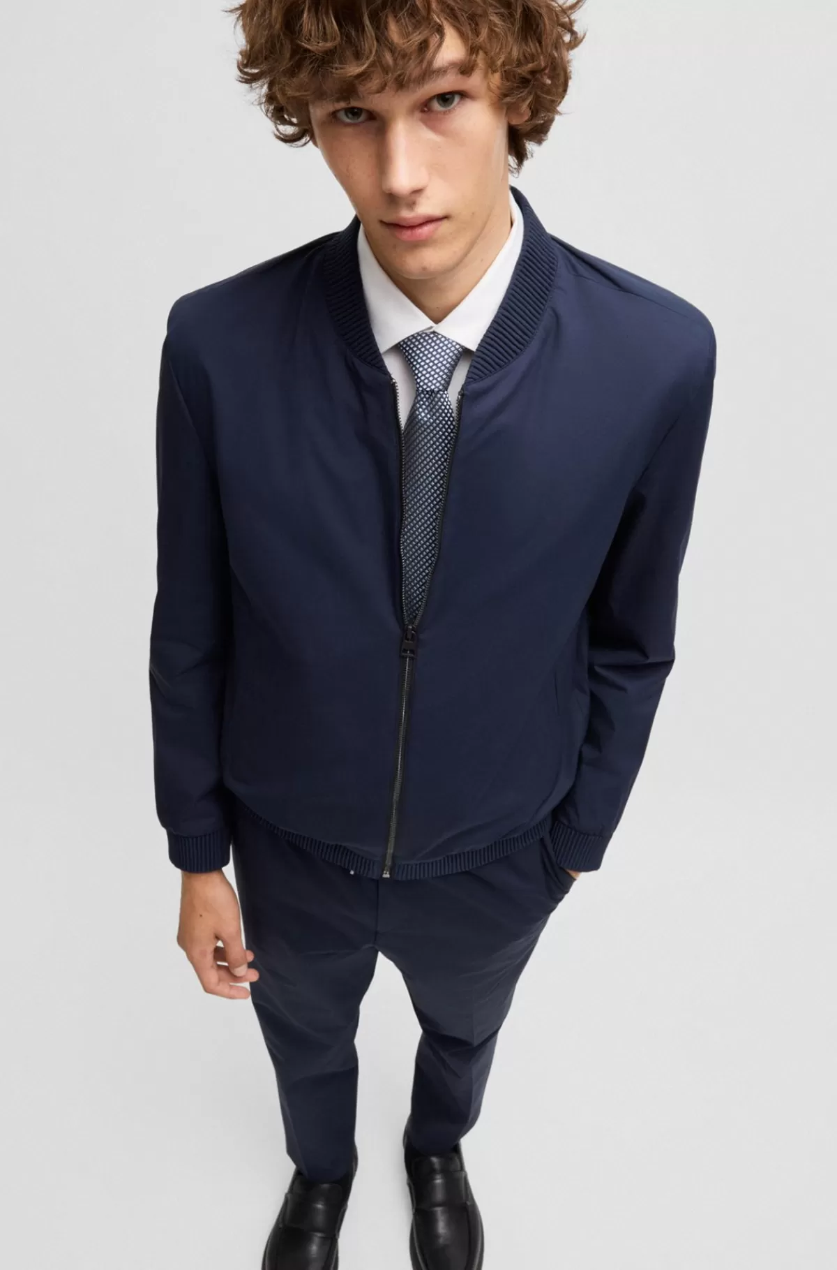 HUGO BOSS Slips Med Geometrisk Mønster I Silkeblandet Jacquard Lyseblå Hot
