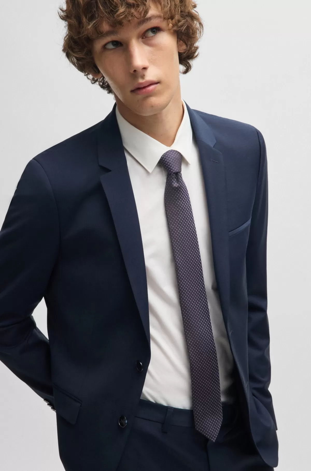 HUGO BOSS Slips Med Geometrisk Mønster I Silkejacquard Mørkeblå Cheap