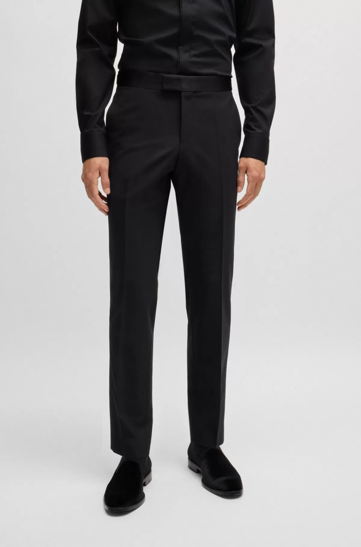 HUGO BOSS Smokingbukser I Slim Fit Lavet Af Uld Med Stræk Sort Outlet