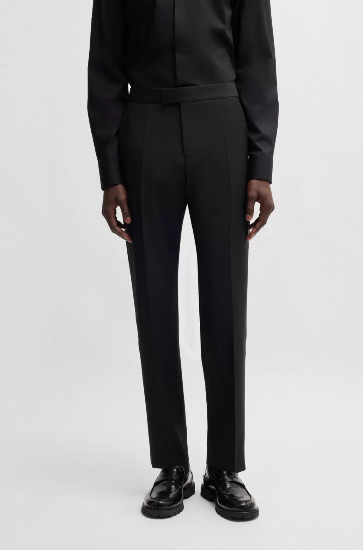 HUGO BOSS Smokingbukser Med Regular Fit I Uldblanding Sort Clearance
