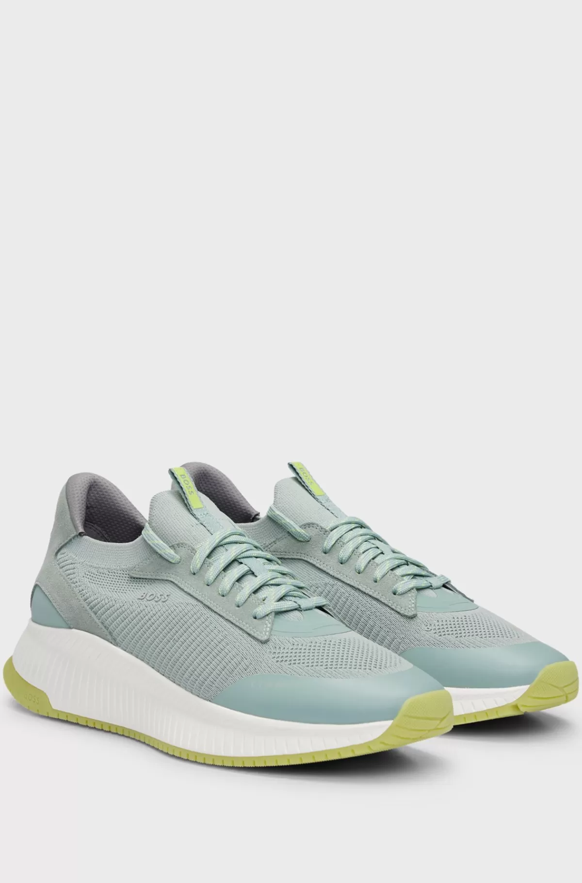 HUGO BOSS Sneakers Designet I Strømpestil Med Strikket Overdel Og Sål Med Fiskebensmønster Lyseblå Online