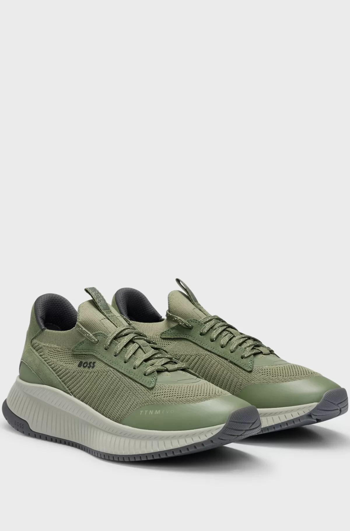 HUGO BOSS Sneakers Designet I Strømpestil Med Strikket Overdel Og Sål Med Fiskebensmønster Grøn Discount