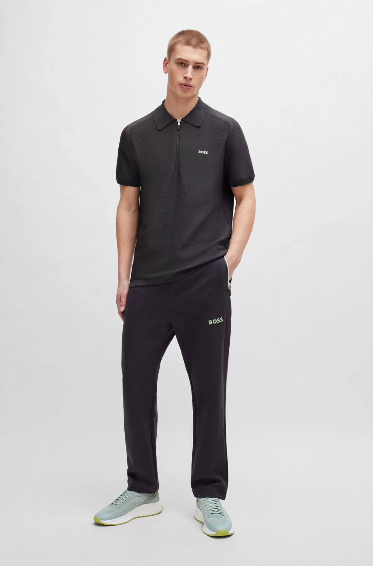 HUGO BOSS Sneakers Designet I Strømpestil Med Strikket Overdel Og Sål Med Fiskebensmønster Lyseblå Online