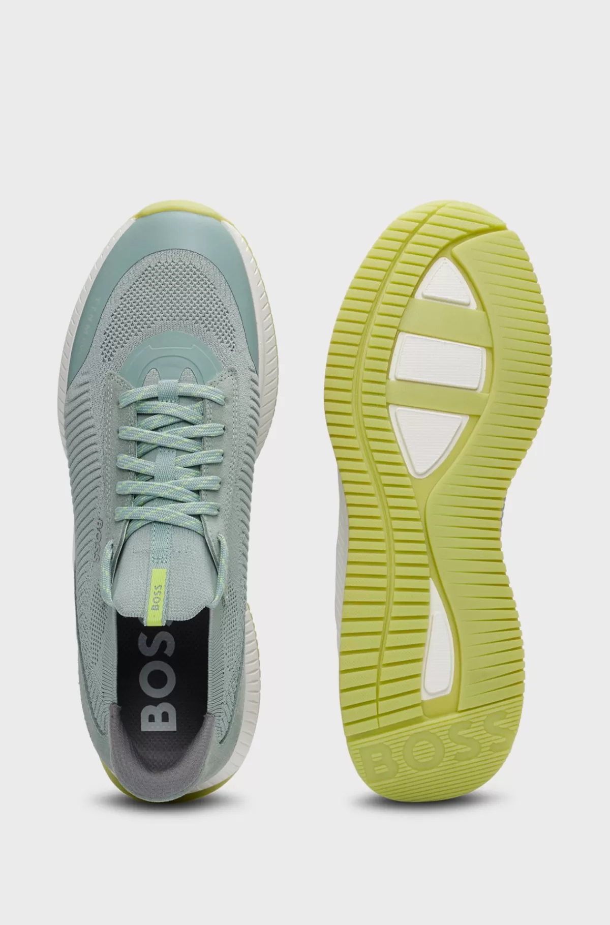 HUGO BOSS Sneakers Designet I Strømpestil Med Strikket Overdel Og Sål Med Fiskebensmønster Lyseblå Online