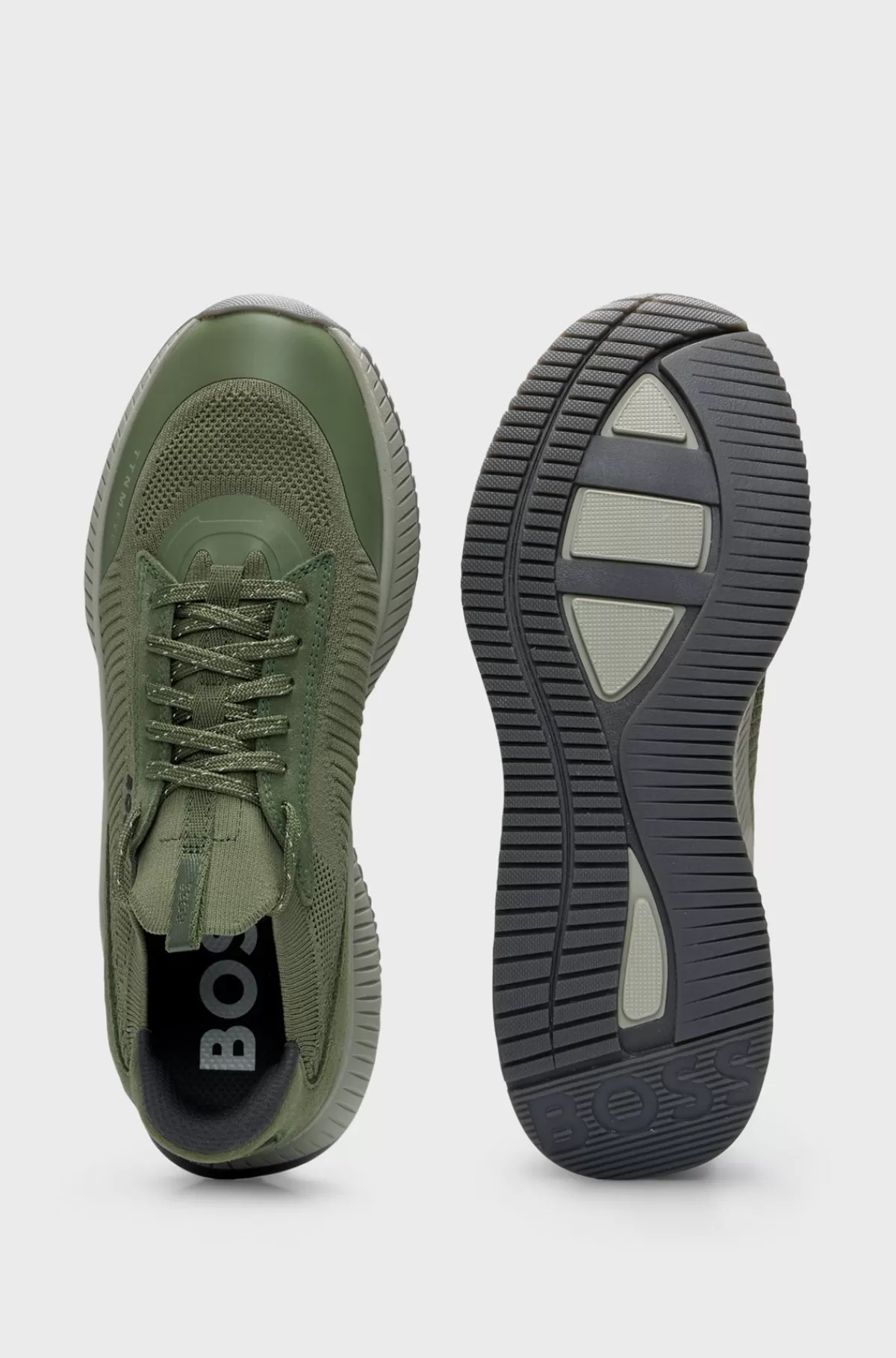 HUGO BOSS Sneakers Designet I Strømpestil Med Strikket Overdel Og Sål Med Fiskebensmønster Grøn Discount