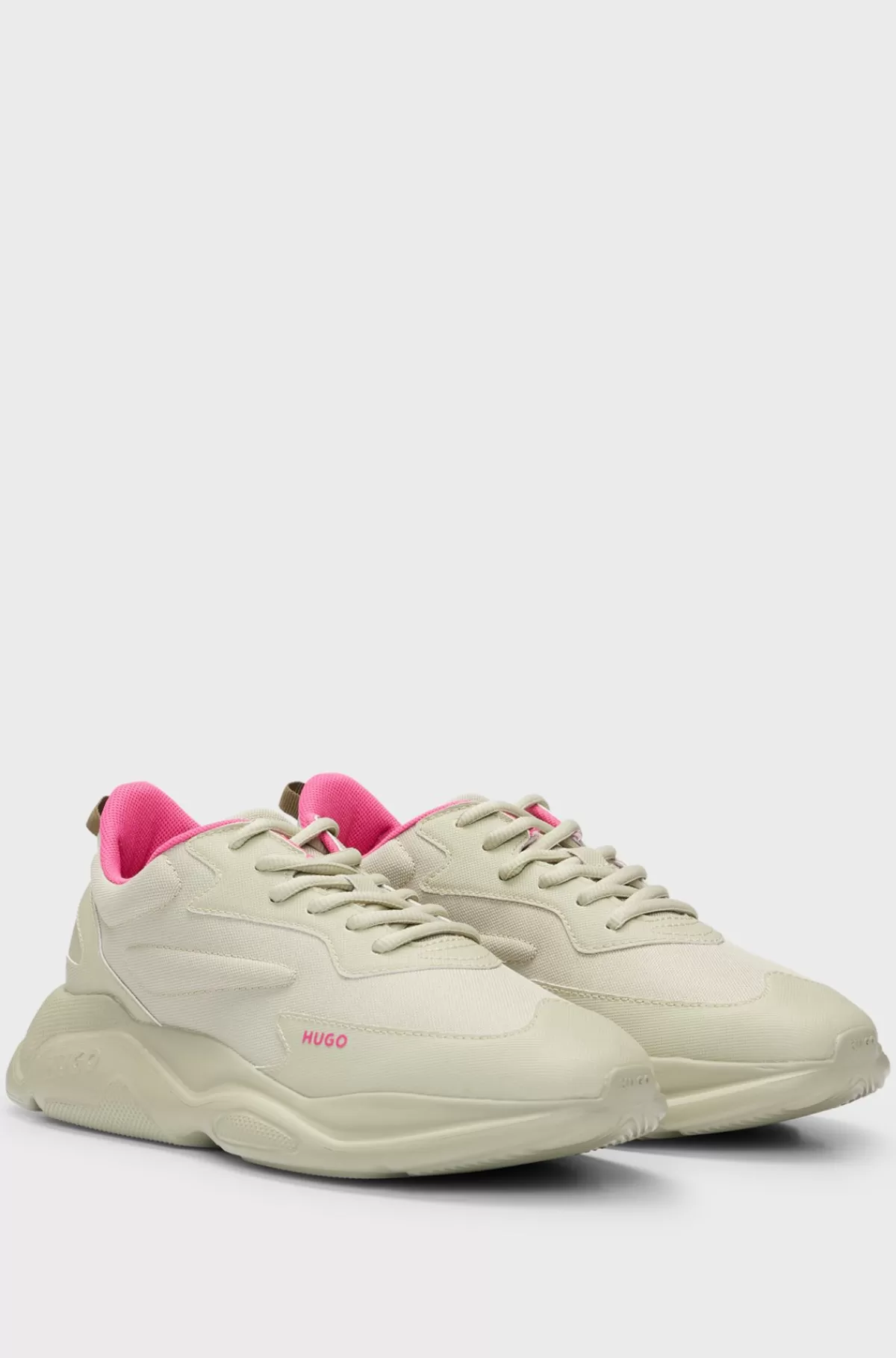 HUGO BOSS Sneakers I Blandede Materialer Med Kontrastlogoer Beige Online
