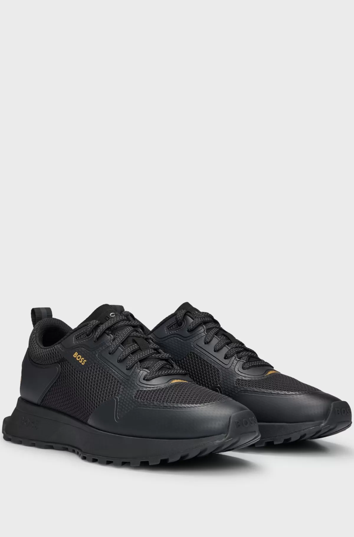 HUGO BOSS Sneakers I Blandede Materialer Med Mesh Og Branding Sort Outlet