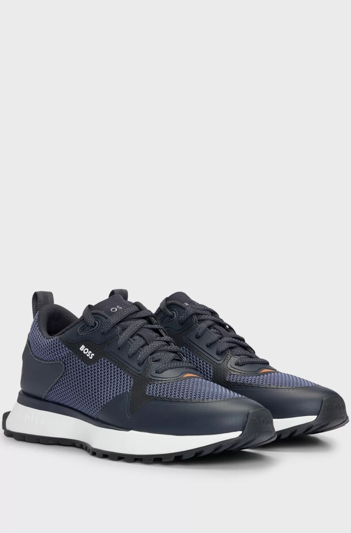 HUGO BOSS Sneakers I Blandede Materialer Med Mesh Og Branding Mørkeblå Hot