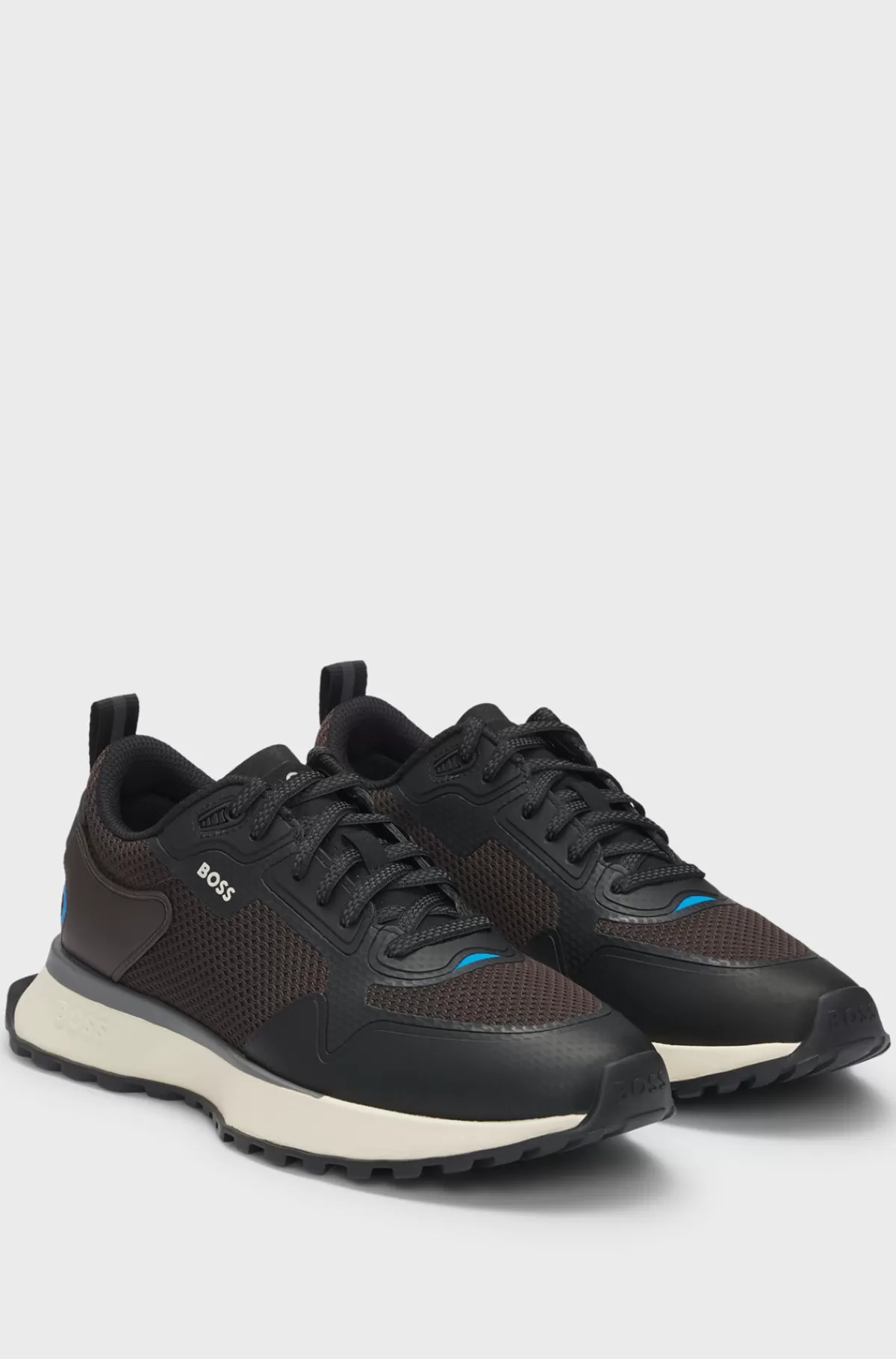 HUGO BOSS Sneakers I Blandede Materialer Med Mesh Og Branding Brun Flash Sale