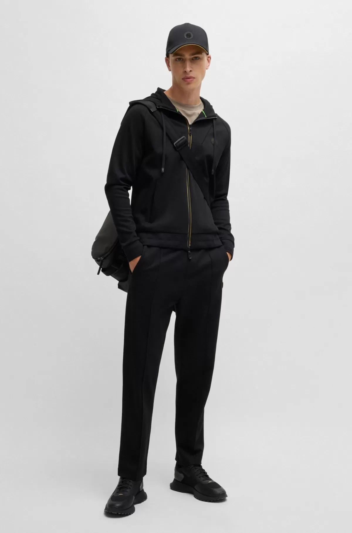 HUGO BOSS Sneakers I Blandede Materialer Med Mesh Og Branding Sort Outlet