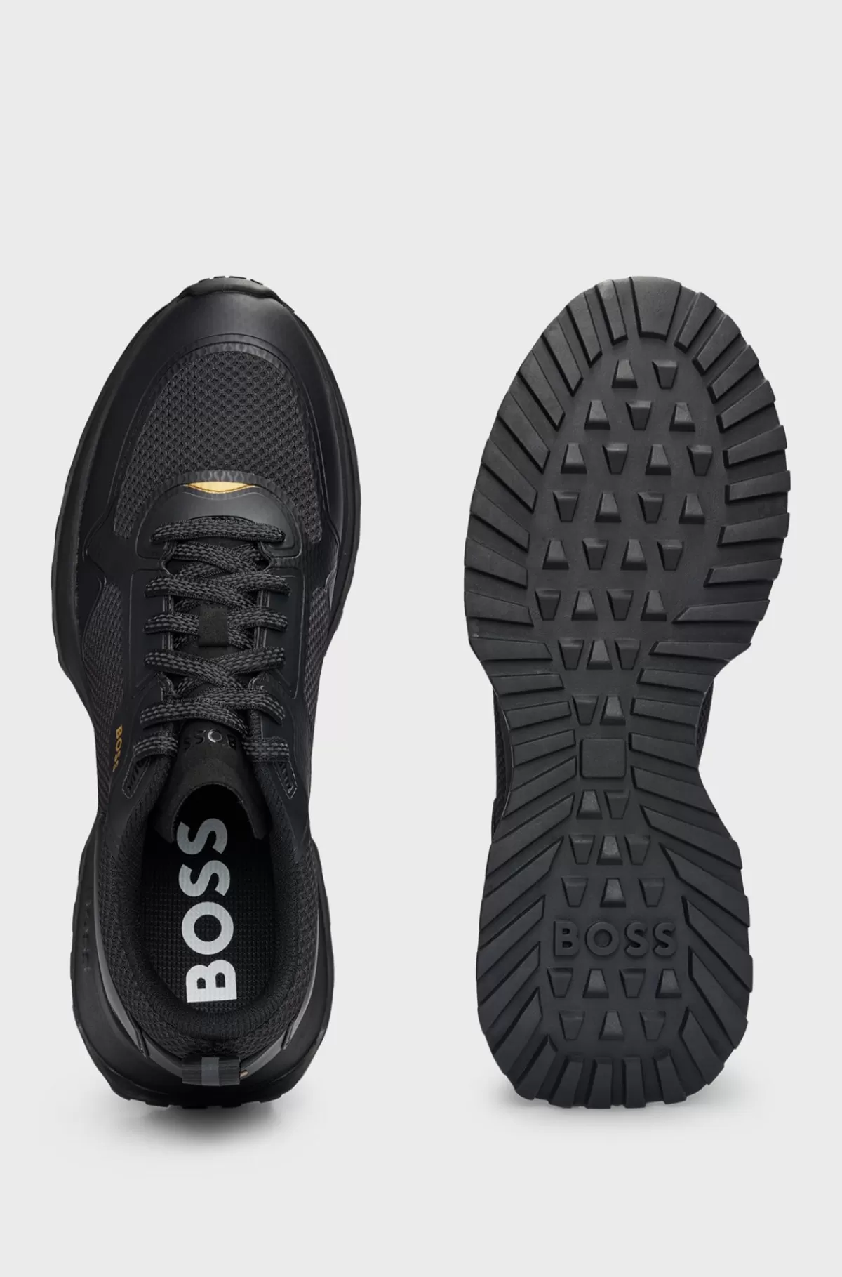 HUGO BOSS Sneakers I Blandede Materialer Med Mesh Og Branding Sort Outlet