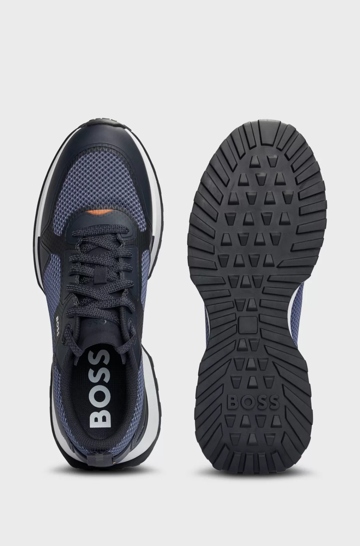 HUGO BOSS Sneakers I Blandede Materialer Med Mesh Og Branding Mørkeblå Hot