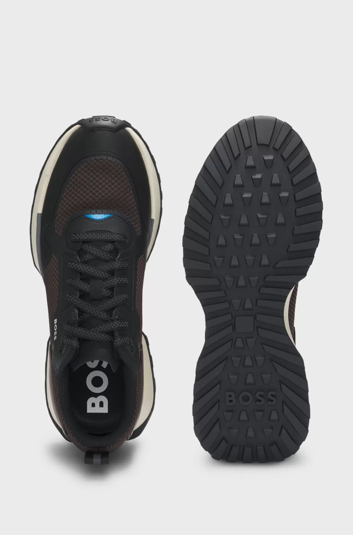 HUGO BOSS Sneakers I Blandede Materialer Med Mesh Og Branding Brun Flash Sale
