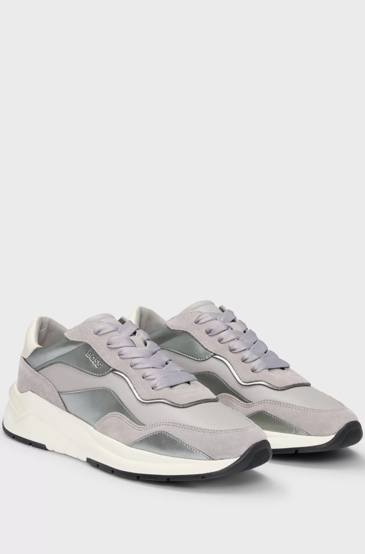 HUGO BOSS Sneakers I Blandede Materialer Med Ruskind Og Imiteret Læder Grå Cheap