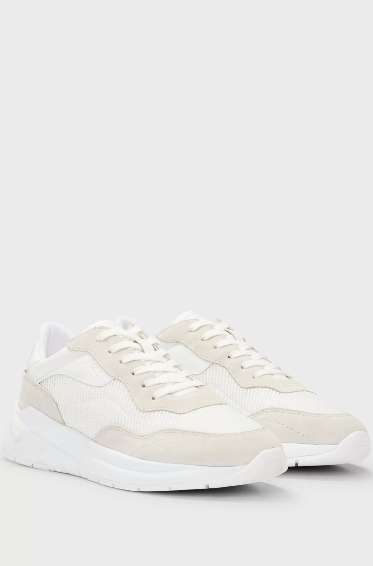 HUGO BOSS Sneakers I Blandede Materialer Med Ruskind Og Imiteret Læder Hvid Discount