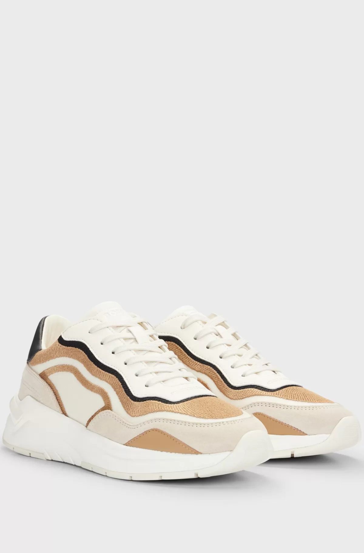 HUGO BOSS Sneakers I Blandede Materialer Med Snører Og Broderet Mesh Lys beige Discount