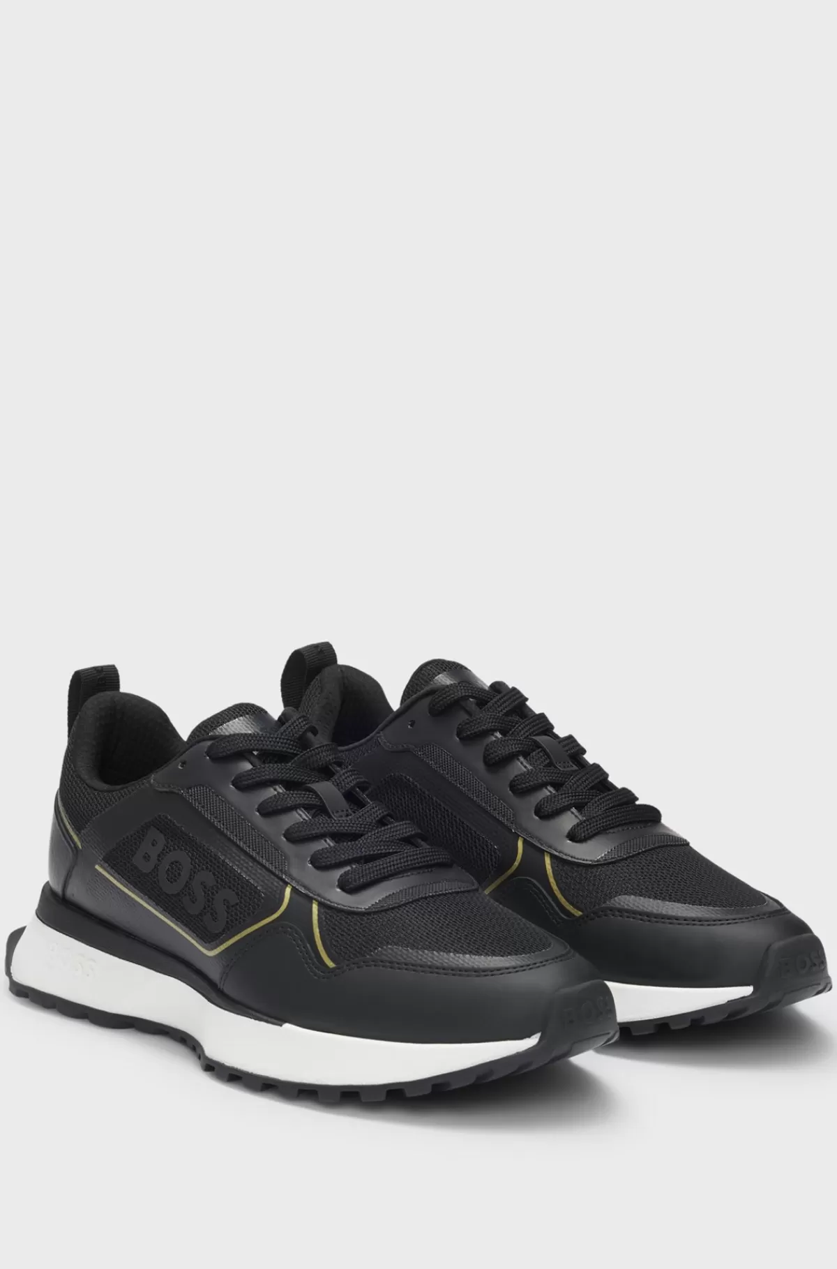 HUGO BOSS Sneakers I Blandede Materialer Med Stort Logo På Sidepanelet Sort Flash Sale