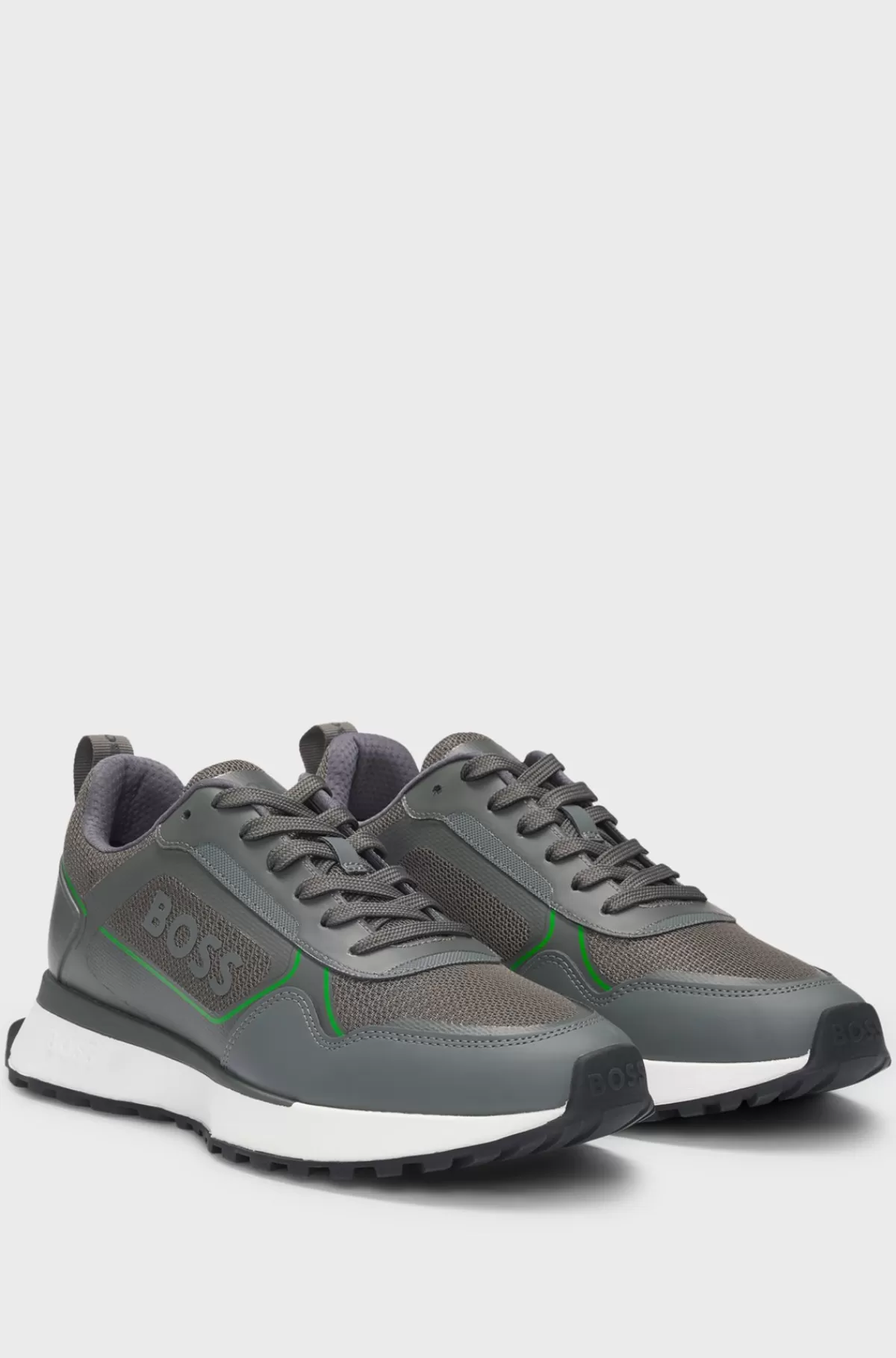 HUGO BOSS Sneakers I Blandede Materialer Med Stort Logo På Sidepanelet Mørkegrå Hot