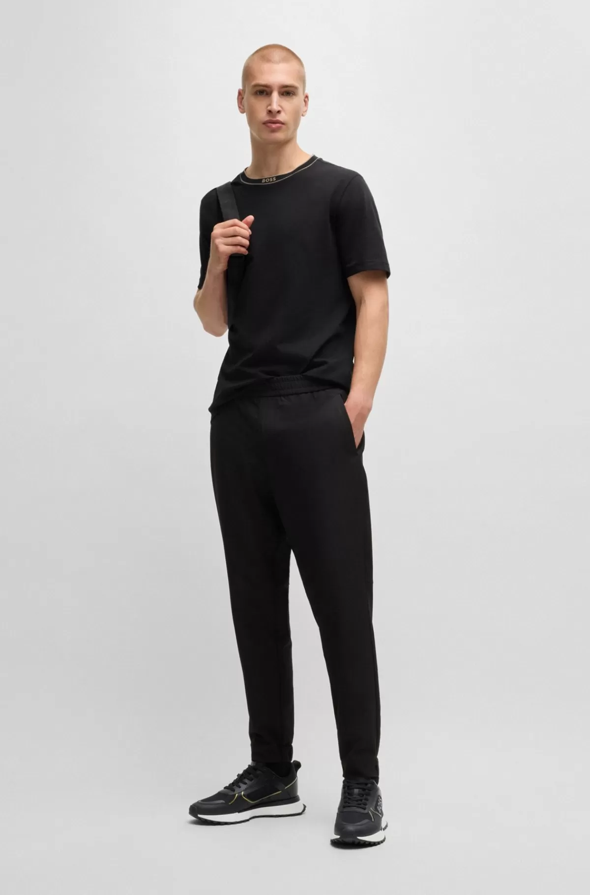 HUGO BOSS Sneakers I Blandede Materialer Med Stort Logo På Sidepanelet Sort Flash Sale
