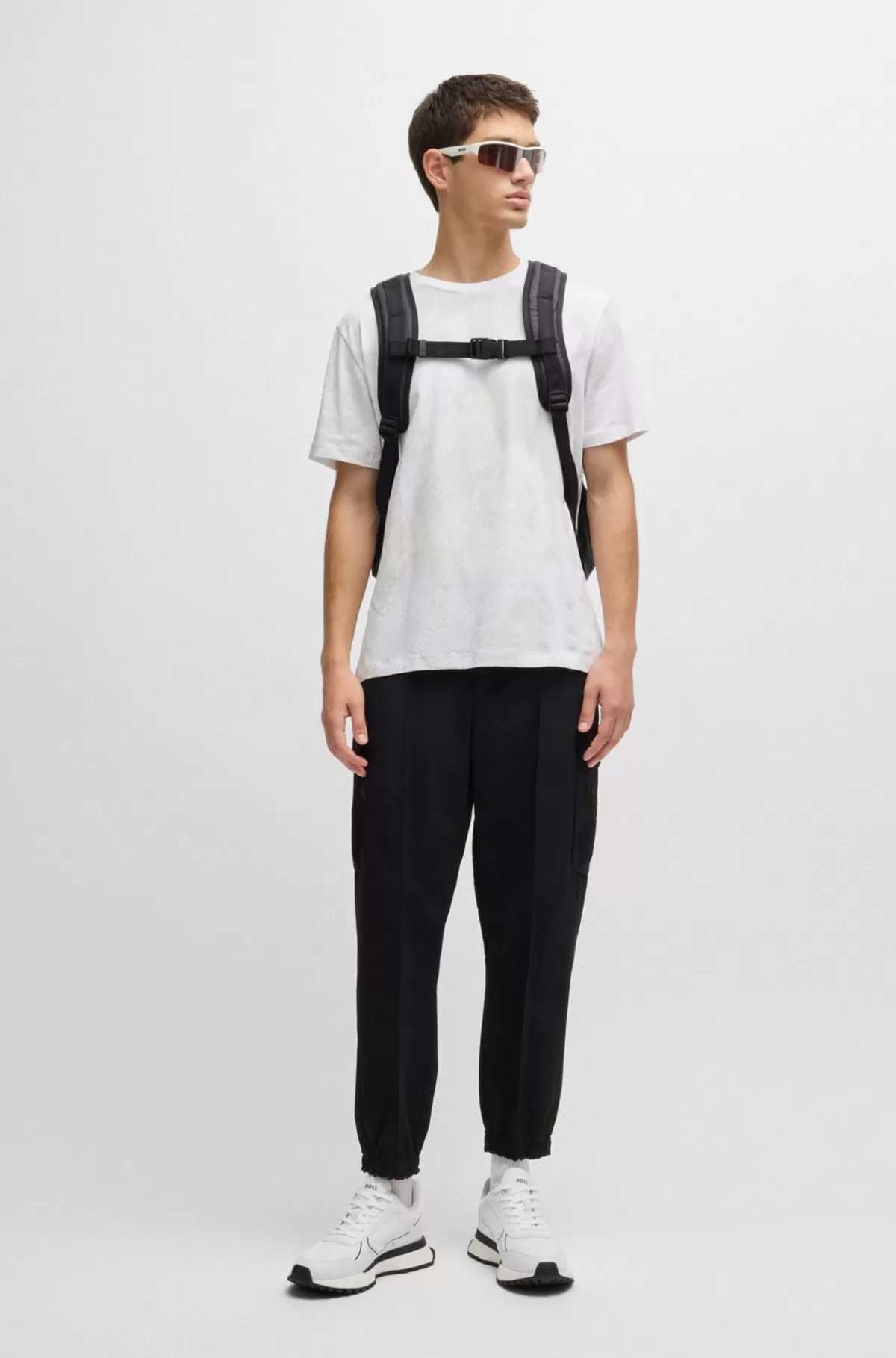 HUGO BOSS Sneakers I Blandede Materialer Med Stort Logo På Sidepanelet Hvid Cheap