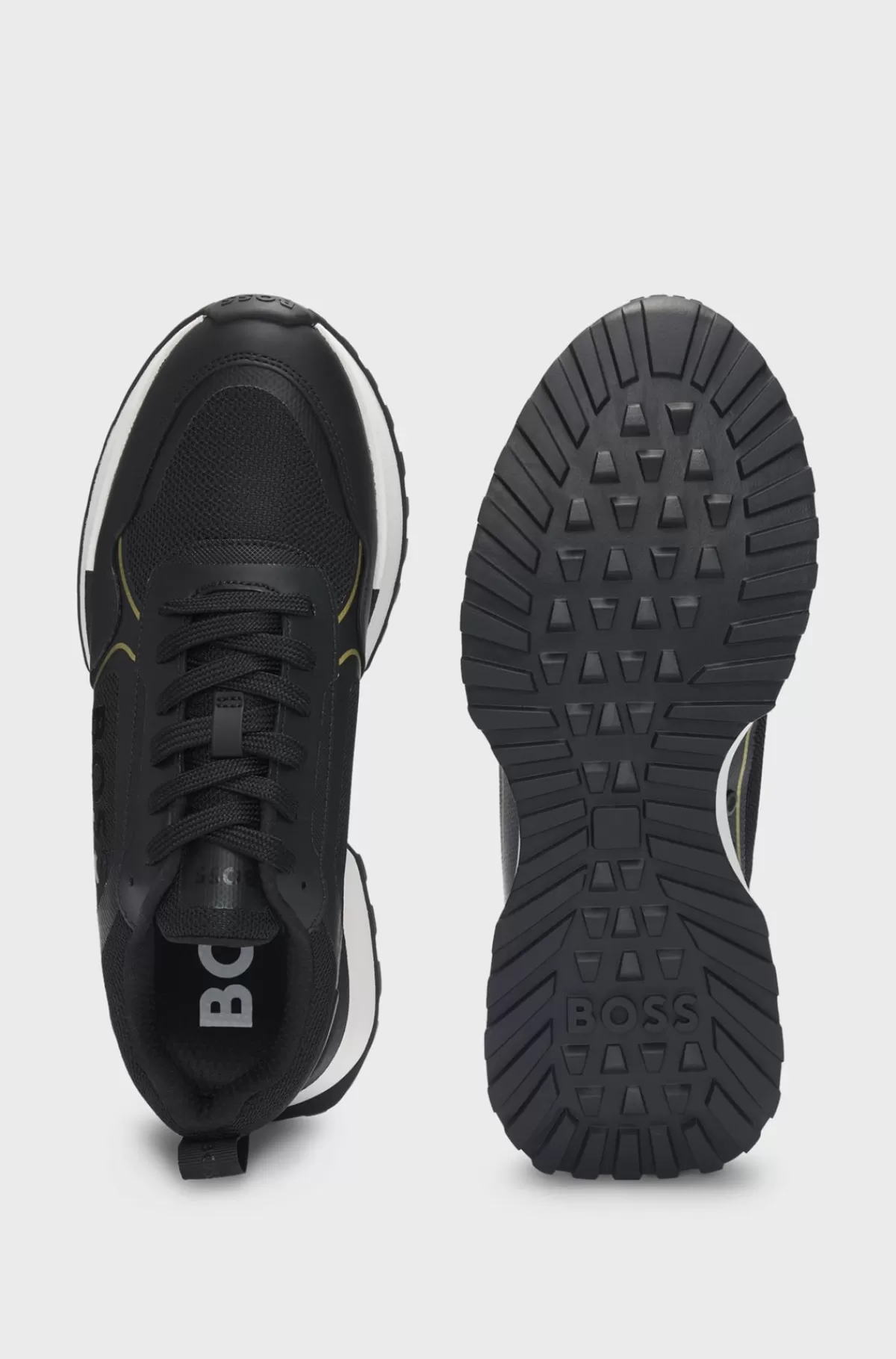 HUGO BOSS Sneakers I Blandede Materialer Med Stort Logo På Sidepanelet Sort Flash Sale