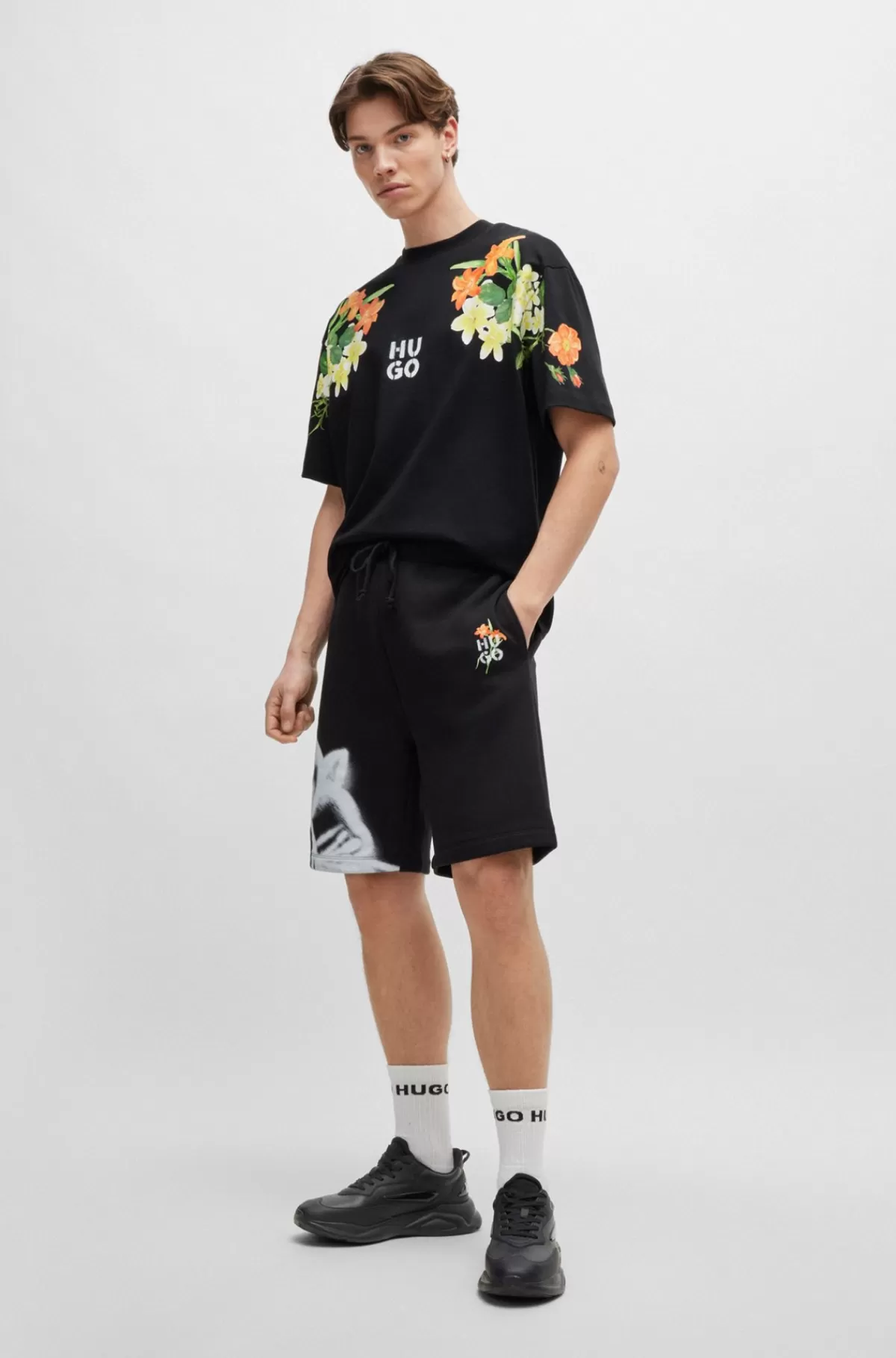 HUGO BOSS Sneakers I Blandede Materialer Og Stof Med Kanvaseffekt Sort Clearance