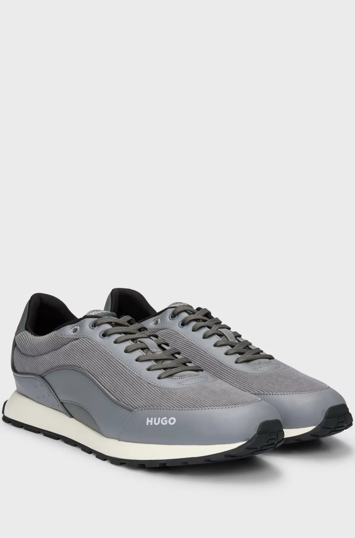 HUGO BOSS Sneakers I Blandet Materiale Med Detaljer Med Fløjlseffekt Grå Best Sale