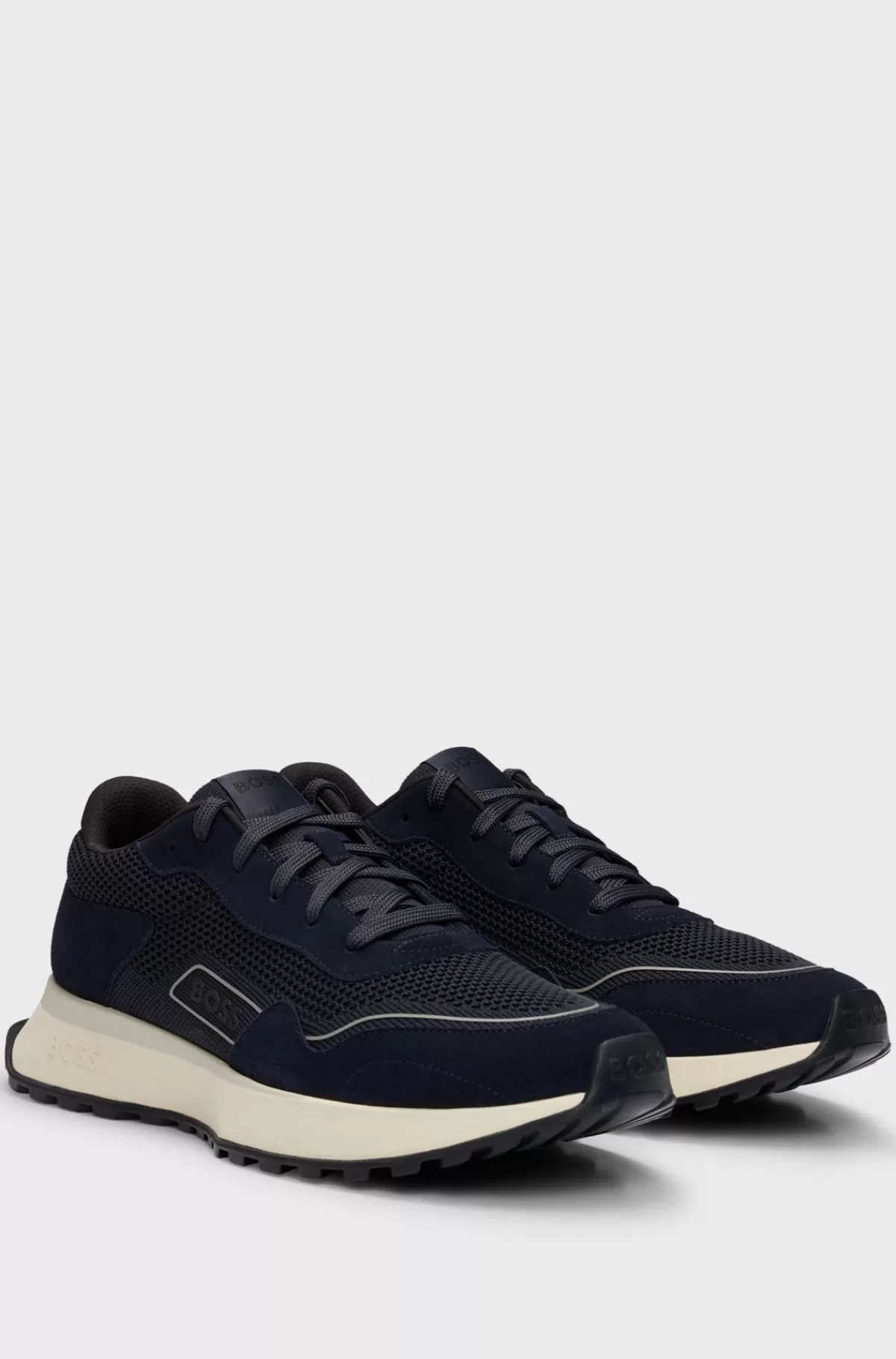 HUGO BOSS Sneakers I Blandet Materiale Med Ruskind Og Imiteret Læder Mørkeblå Cheap