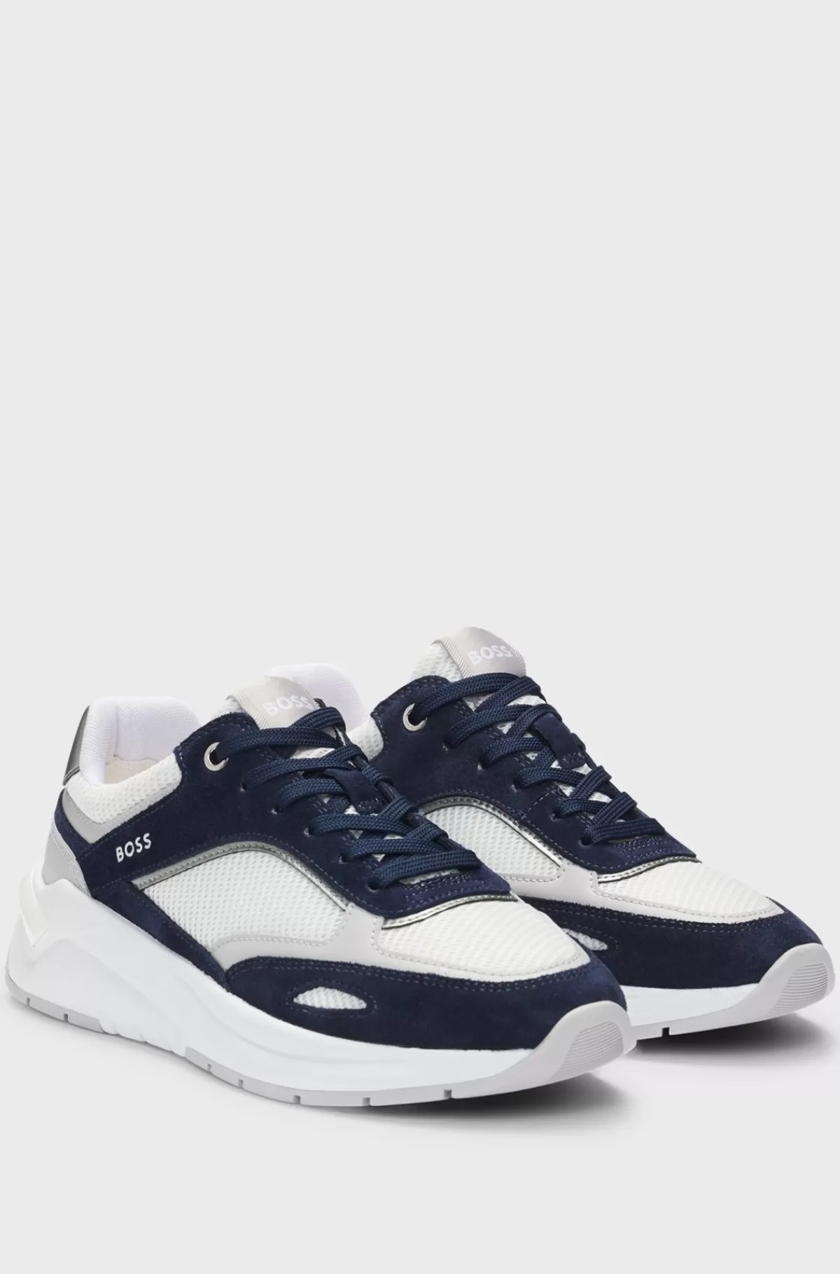 HUGO BOSS Sneakers I Blandet Materiale Med Ruskind Og Mesh Hvid/blå/grå Best