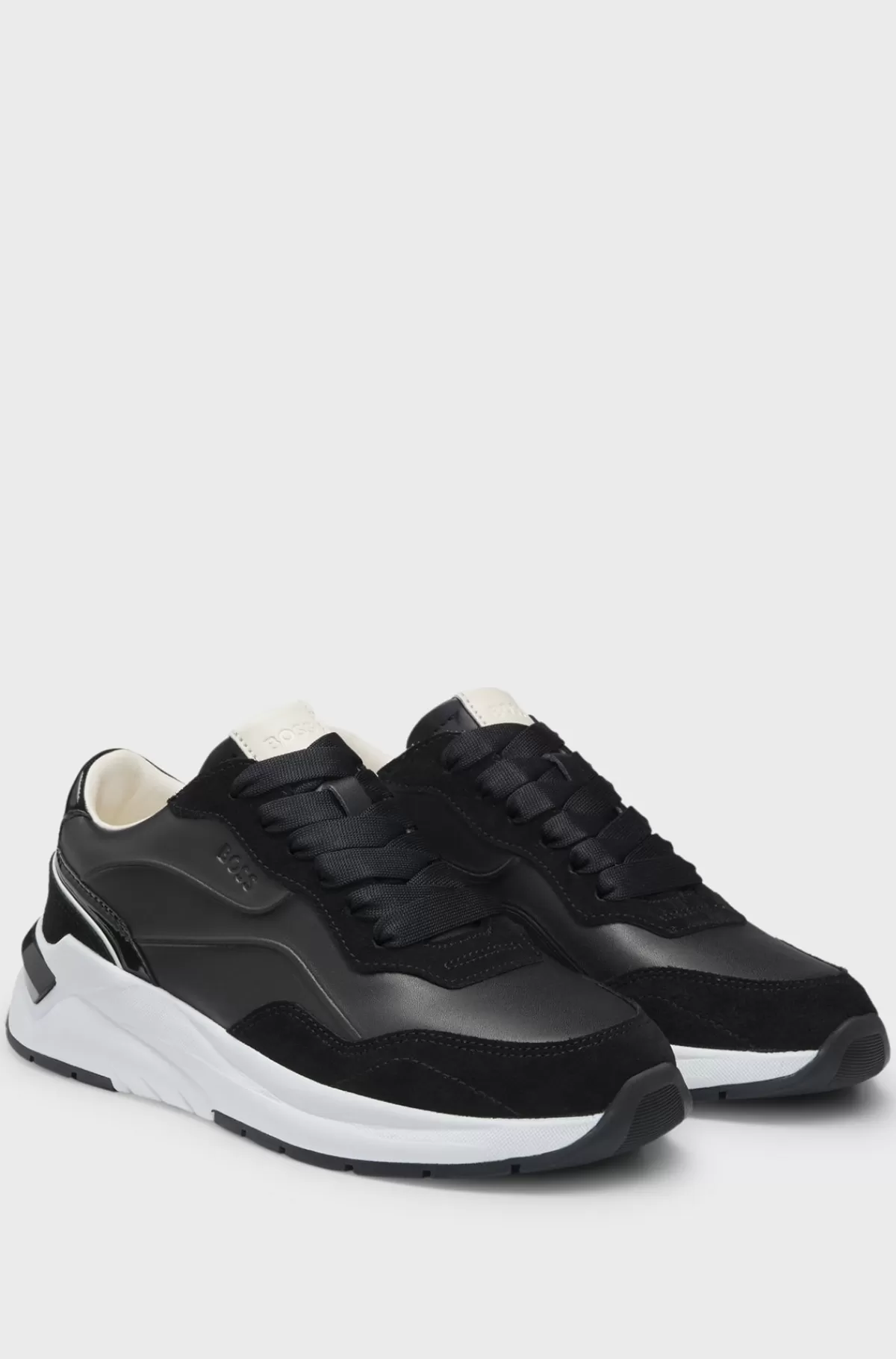 HUGO BOSS Sneakers I Blandet Materiale Med Snørebånd Og Ruskinddetaljer Sort Outlet