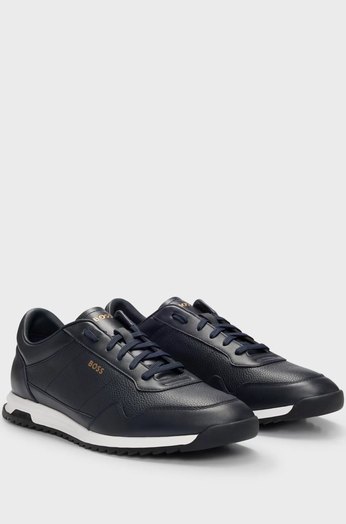 HUGO BOSS Sneakers I Blødt Narvlæder Med Snørebånd Og Detaljer I Glat Læder Mørkeblå Shop