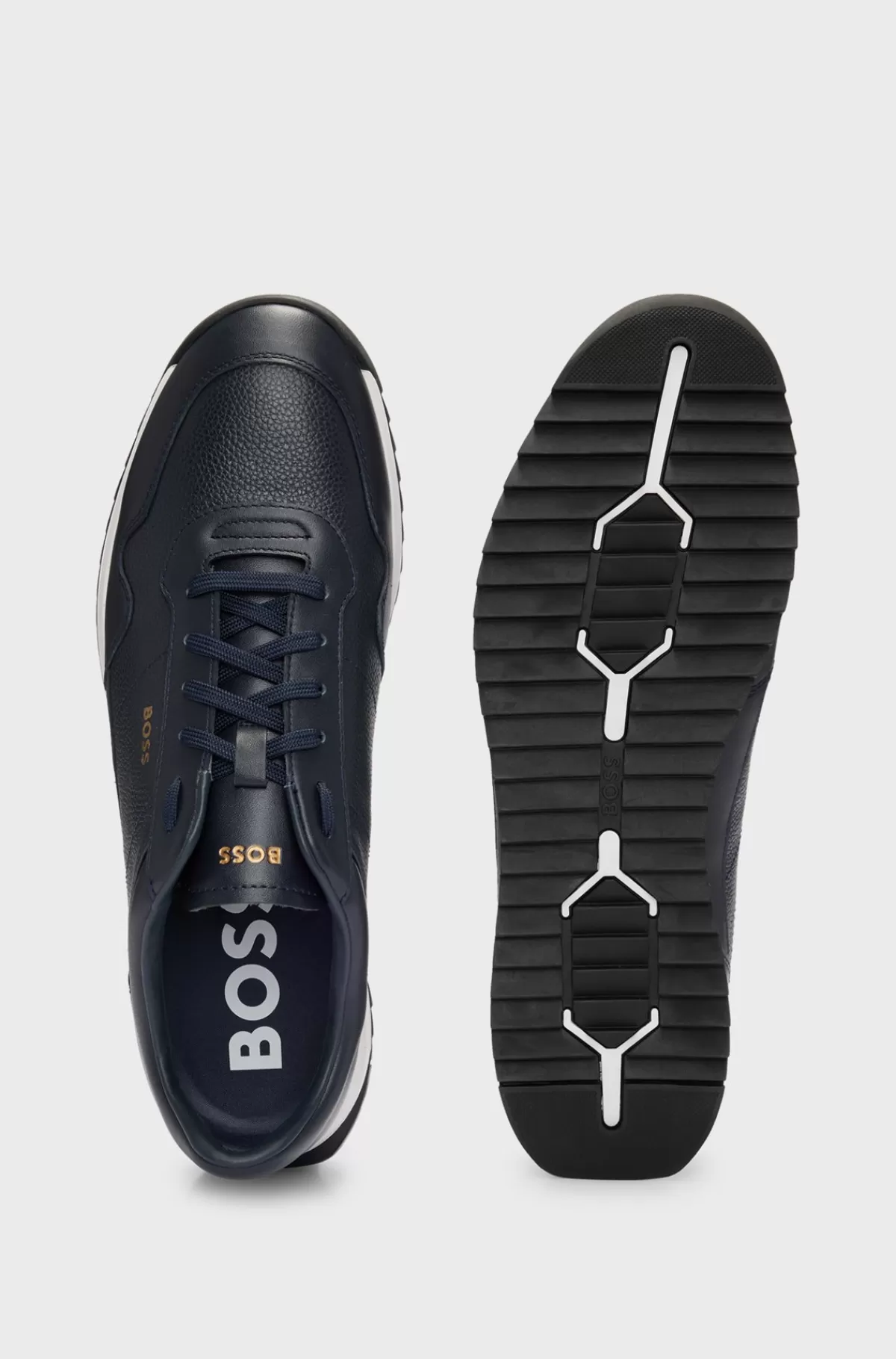 HUGO BOSS Sneakers I Blødt Narvlæder Med Snørebånd Og Detaljer I Glat Læder Mørkeblå Shop