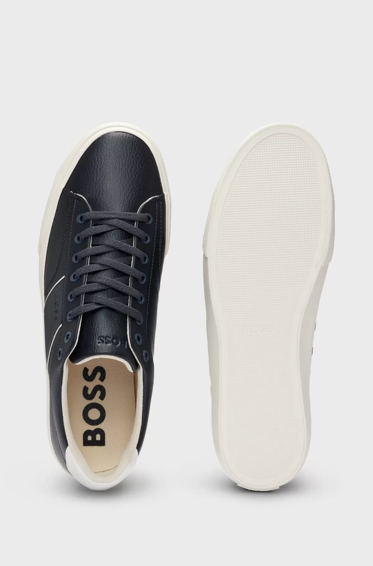 HUGO BOSS Sneakers I Imiteret Læder Med Almindelig Og Kornet Tekstur Mørkeblå Hot
