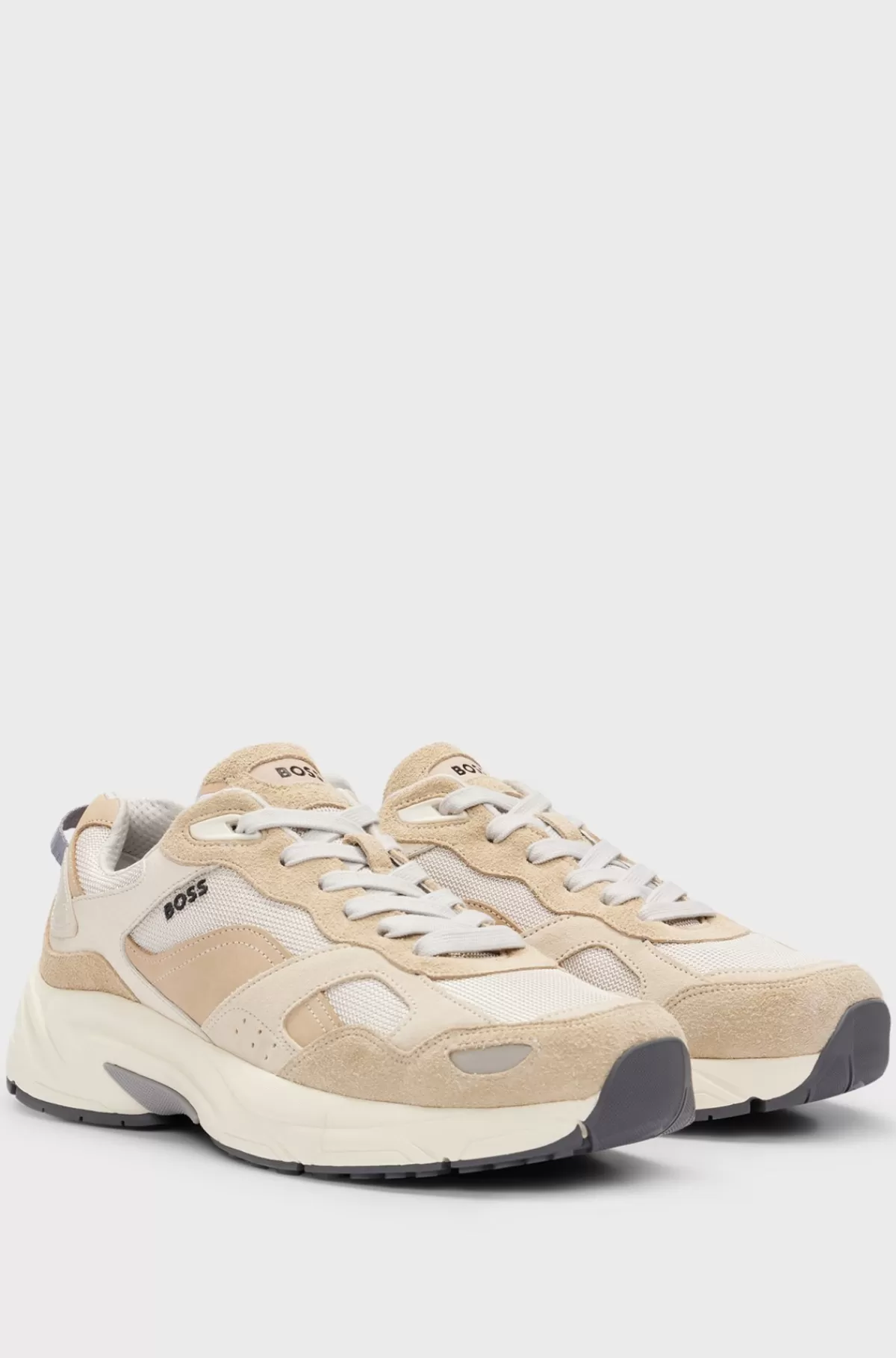 HUGO BOSS Sneakers I Løbestil I Blandet Læder Med Netdetaljer Lys beige Hot