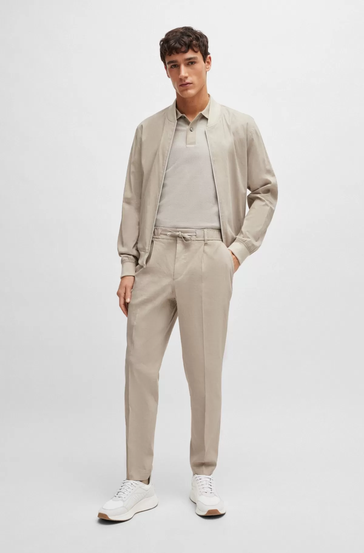 HUGO BOSS Sneakers I Læder Med Snørebånd Og Netdetaljer Hvid Outlet