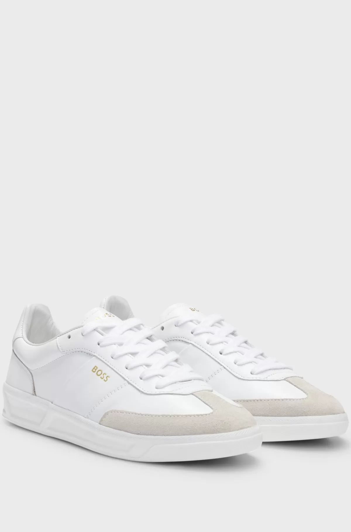 HUGO BOSS Sneakers I Læder Med Snørebånd Og Ruskindsdetaljer Hvid Flash Sale
