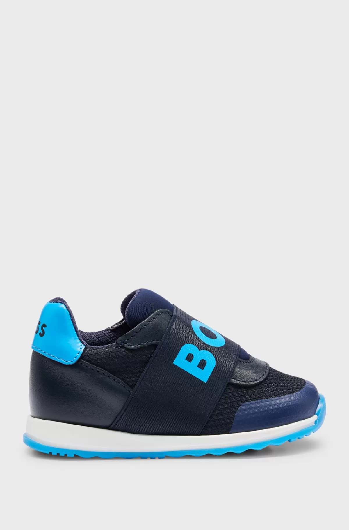 HUGO BOSS Sneakers I Læder Og Mesh Med Brandet Rem Til Børn Mørkeblå Best Sale