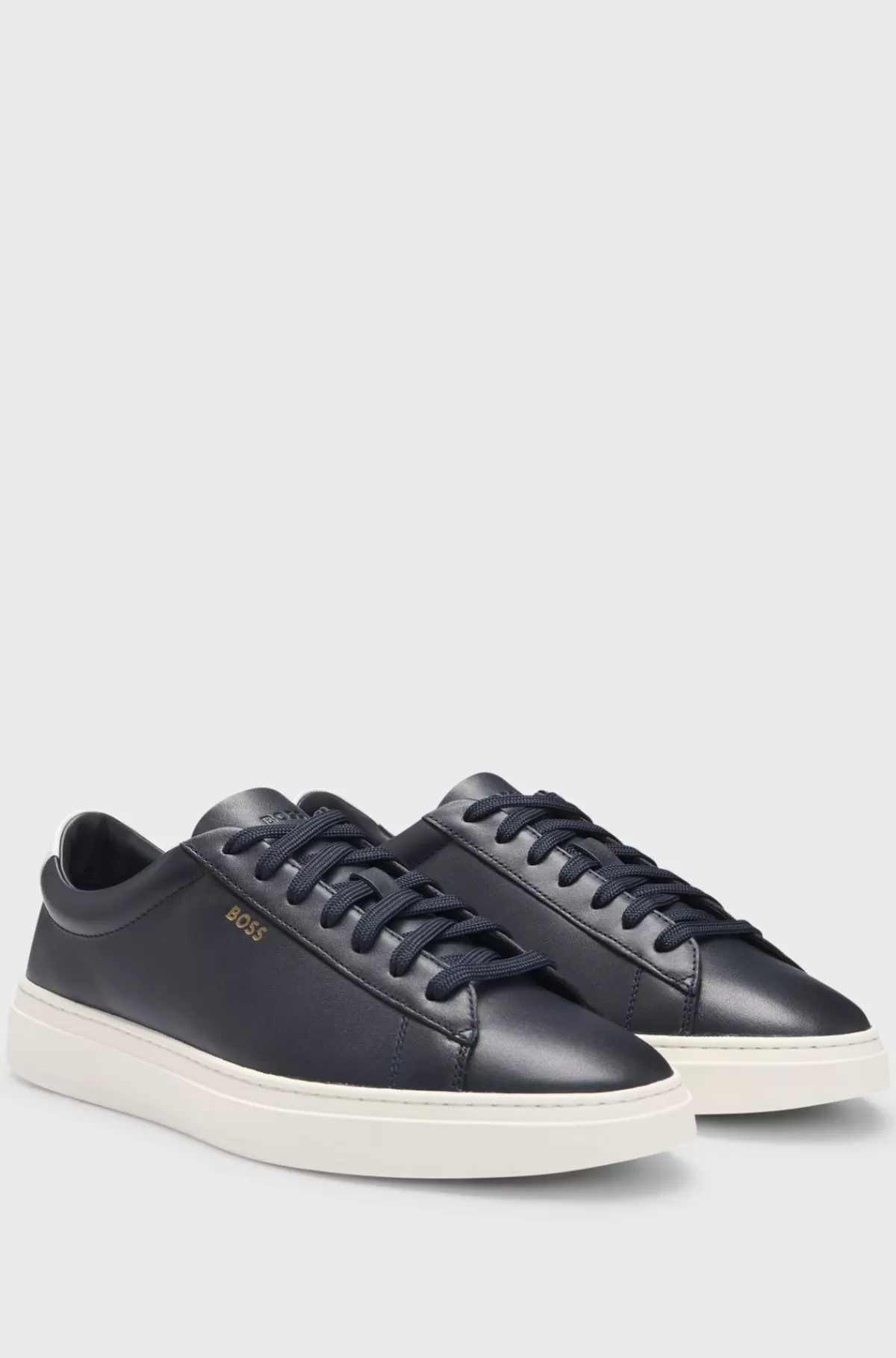 HUGO BOSS Sneakers I Poleret Læder Med Logo Og Snørebånd Mørkeblå New