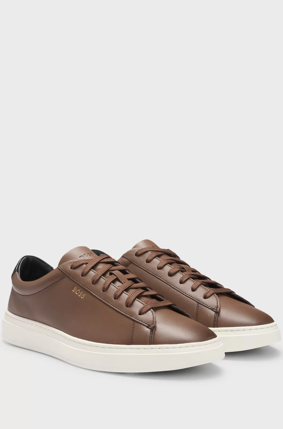 HUGO BOSS Sneakers I Poleret Læder Med Logo Og Snørebånd Brun Flash Sale