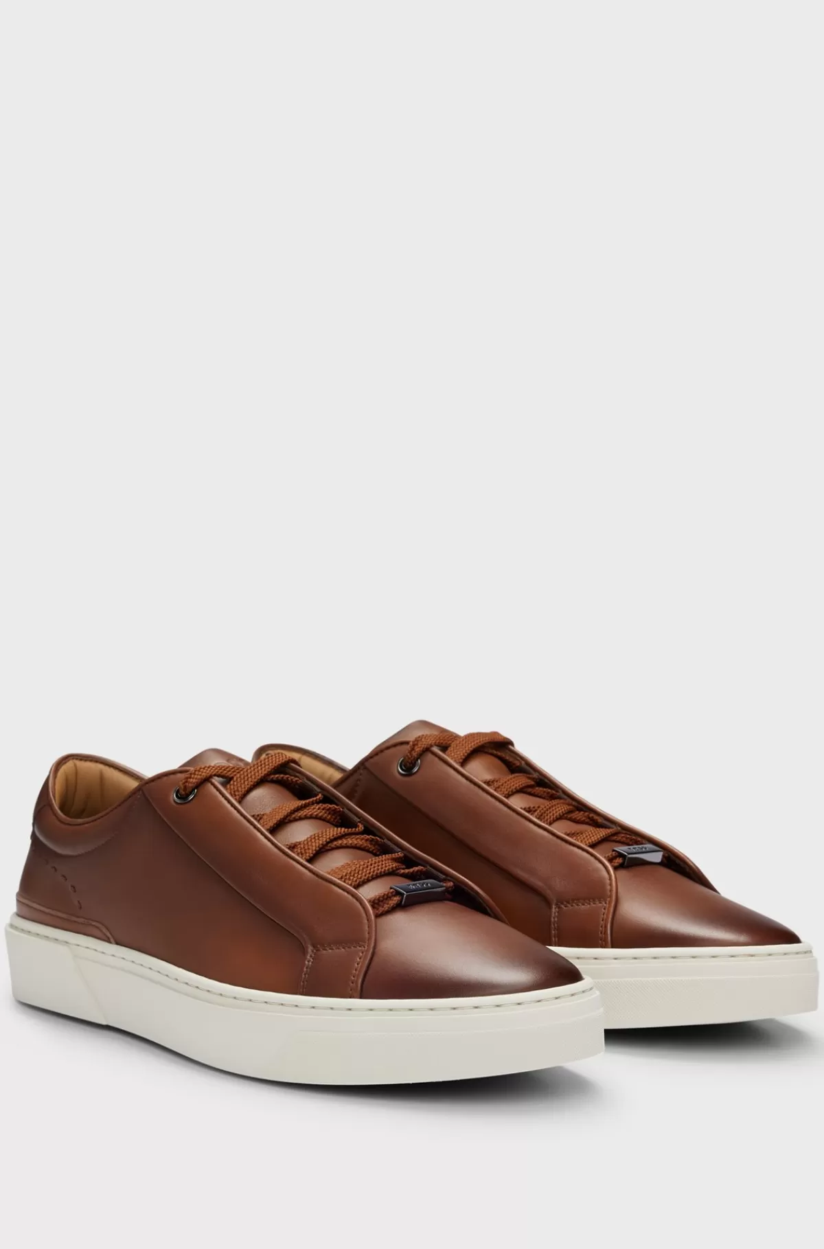 HUGO BOSS Sneakers I Poleret Læder Med Skjulte Snørebånd Brun Cheap