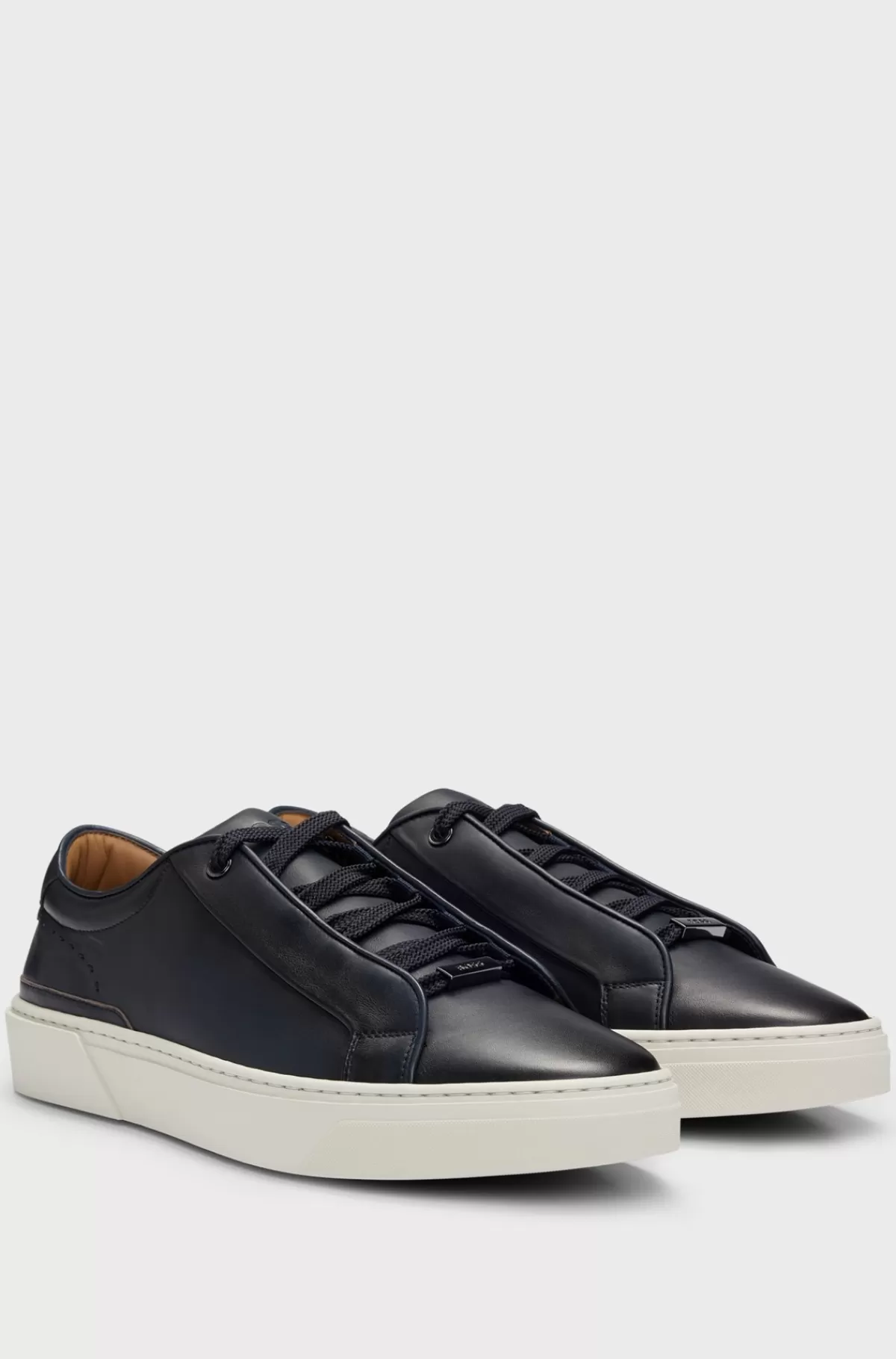 HUGO BOSS Sneakers I Poleret Læder Med Skjulte Snørebånd Mørkeblå Discount