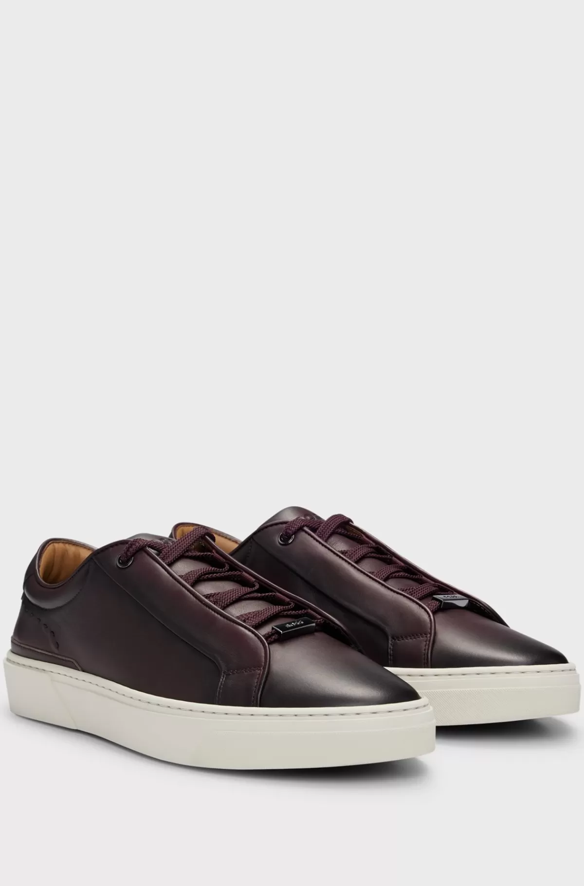 HUGO BOSS Sneakers I Poleret Læder Med Skjulte Snørebånd Mørkerød Store