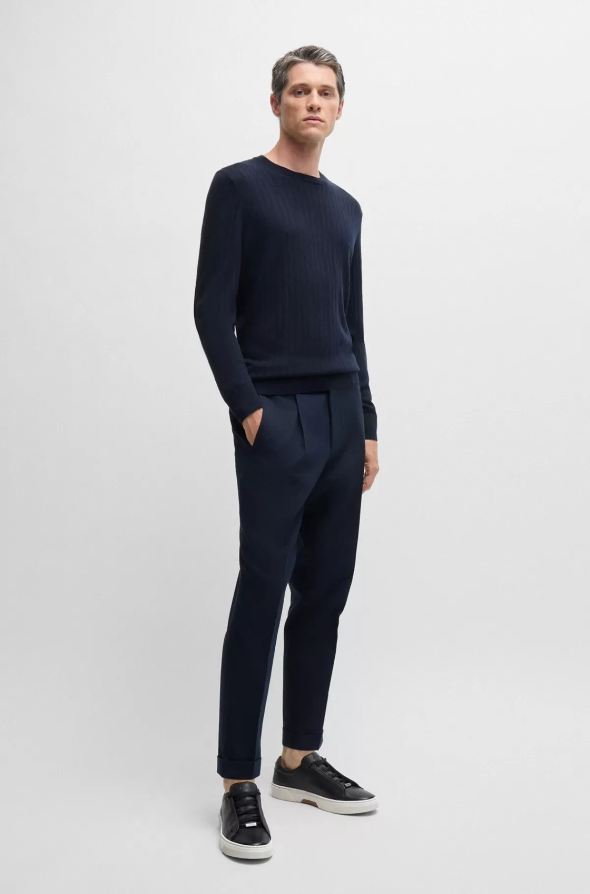HUGO BOSS Sneakers I Poleret Læder Med Skjulte Snørebånd Mørkeblå Discount
