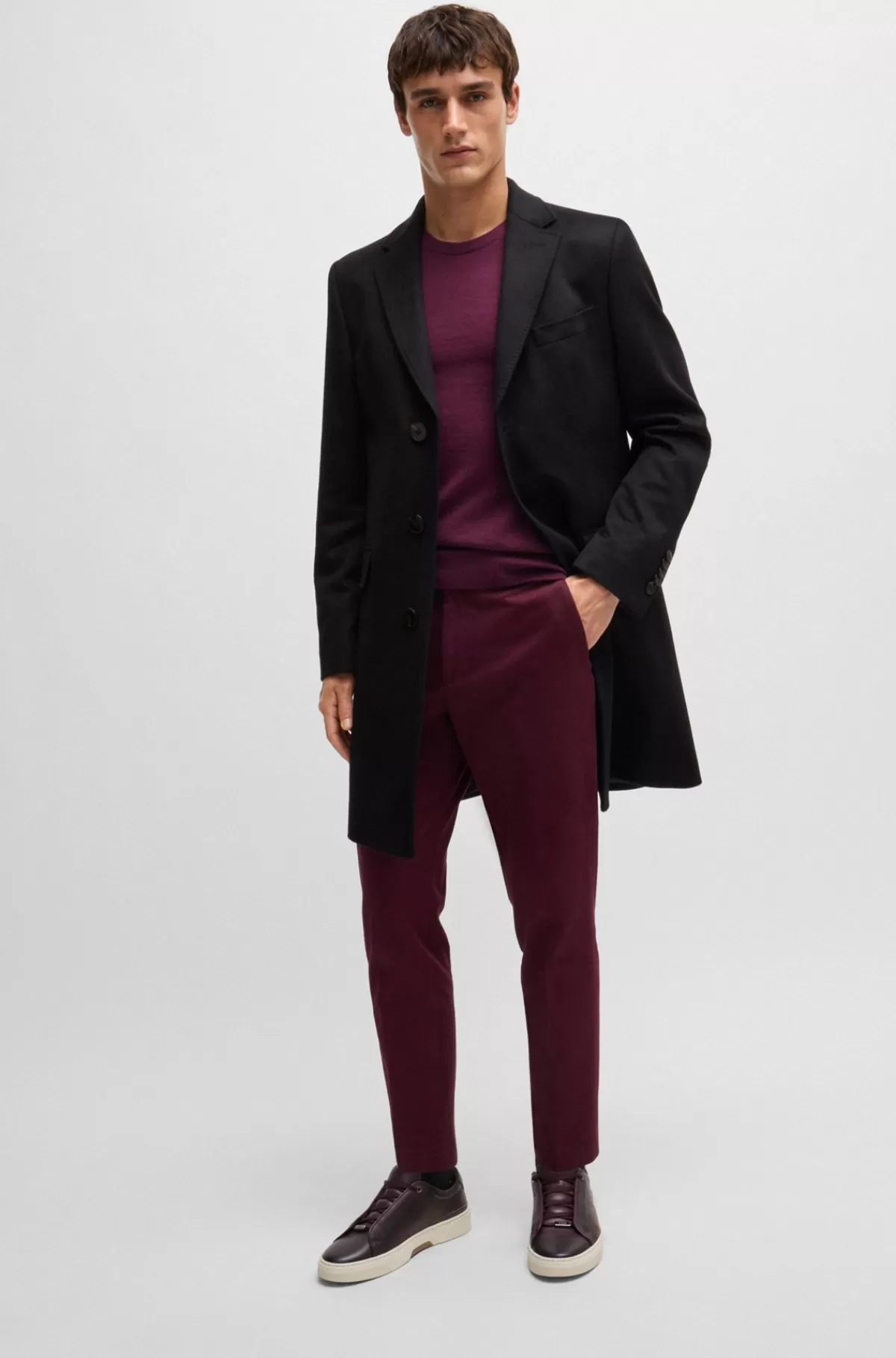 HUGO BOSS Sneakers I Poleret Læder Med Skjulte Snørebånd Mørkerød Store