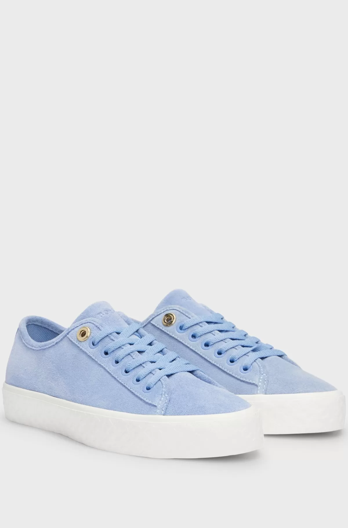 HUGO BOSS Sneakers I Ruskind Med Snørebånd Og Brandede Snørehuller Lyseblå Discount