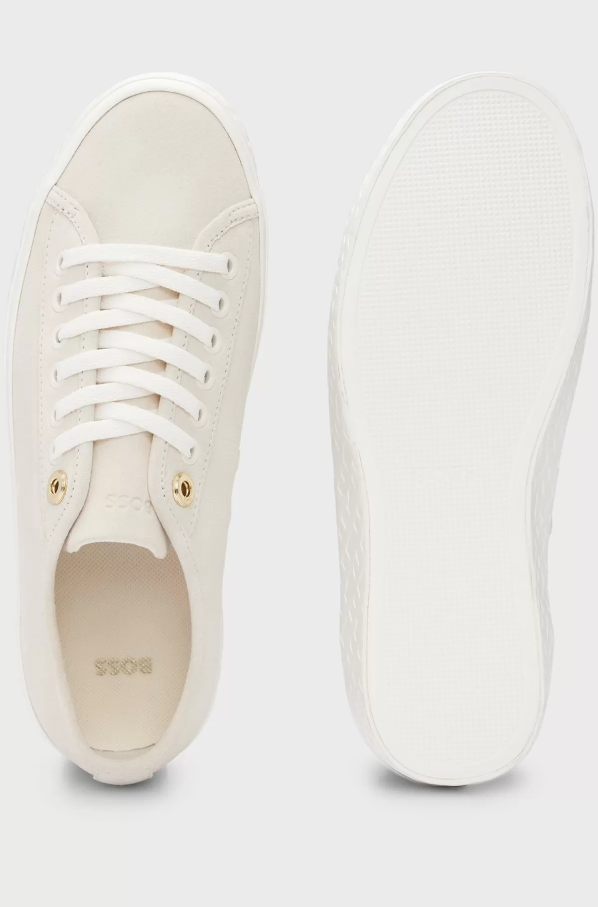 HUGO BOSS Sneakers I Ruskind Med Snørebånd Og Brandede Snørehuller Naturlig Online