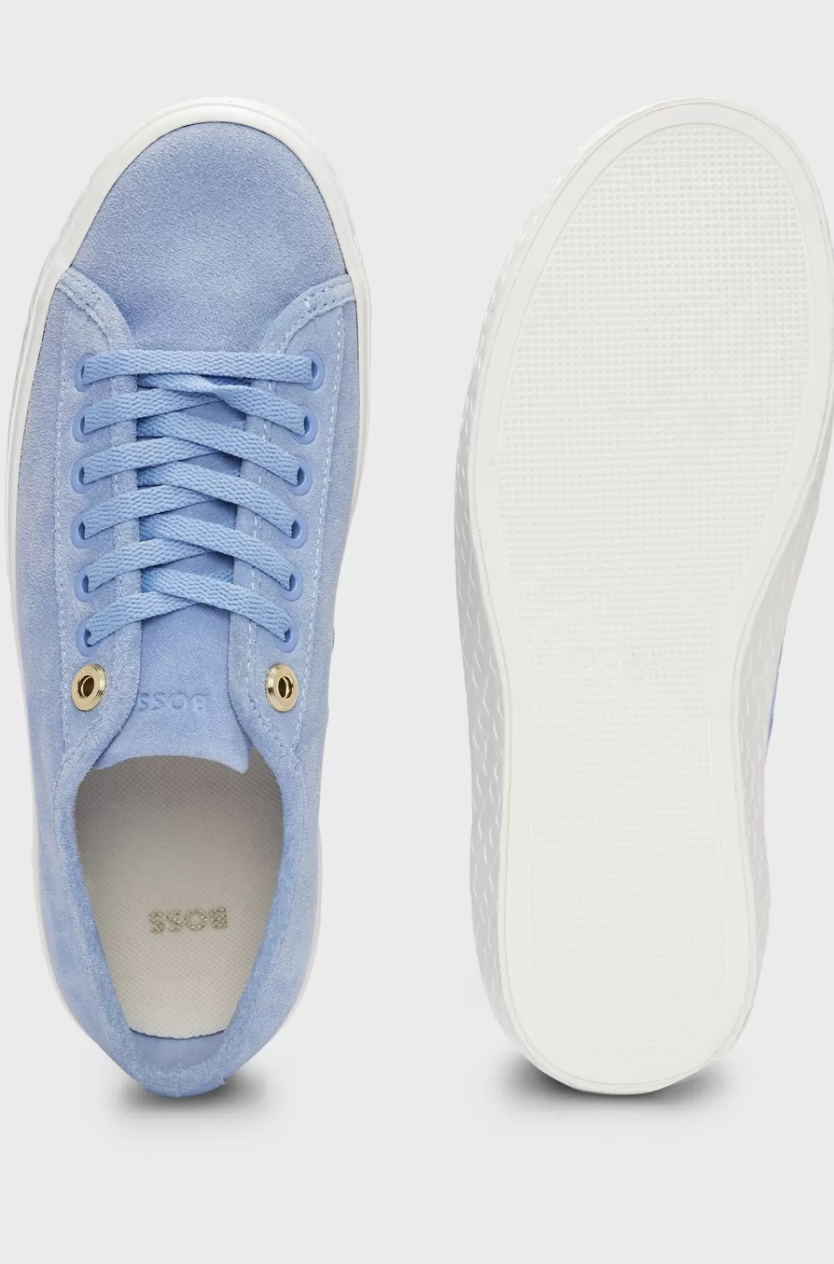 HUGO BOSS Sneakers I Ruskind Med Snørebånd Og Brandede Snørehuller Lyseblå Discount